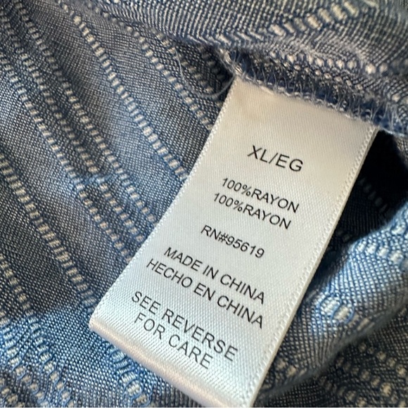 Fever Blue Pleated Mandarin Collar Blouse - Picture 6 of 7